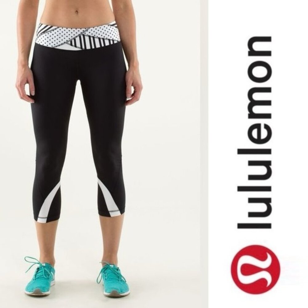 Lululemon | Run: Inspire Crop II Black / Quilt Summer13 13 / White | Size 2